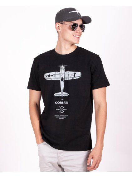 cerne designove tricko s americkym letadlem corsair znacka eeroplane