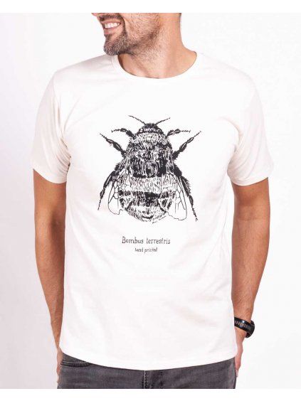 panske bio tricko s potiskem cmelak bombus terrestris kresba a rucni tisk lucie tatarova